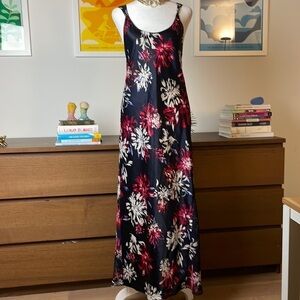 Oscar De La Renta 💎Pink Label Slip Navy Floral Long Dress